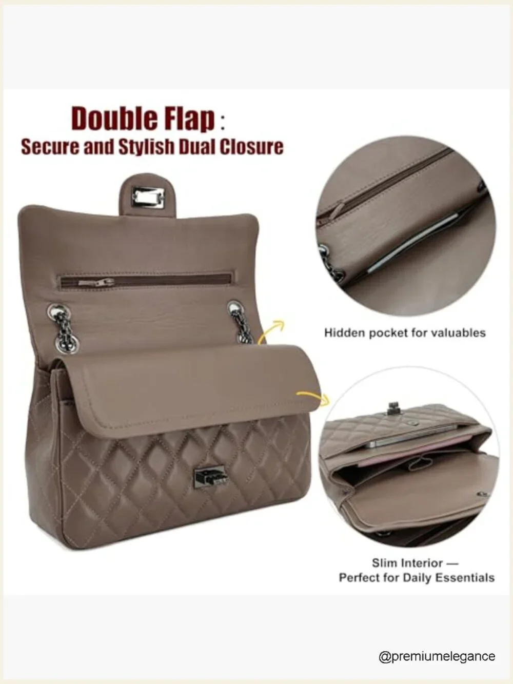 Quilted Lambskin Leather Crossbody Bag with Chain Strap Adjustable Flap Purse